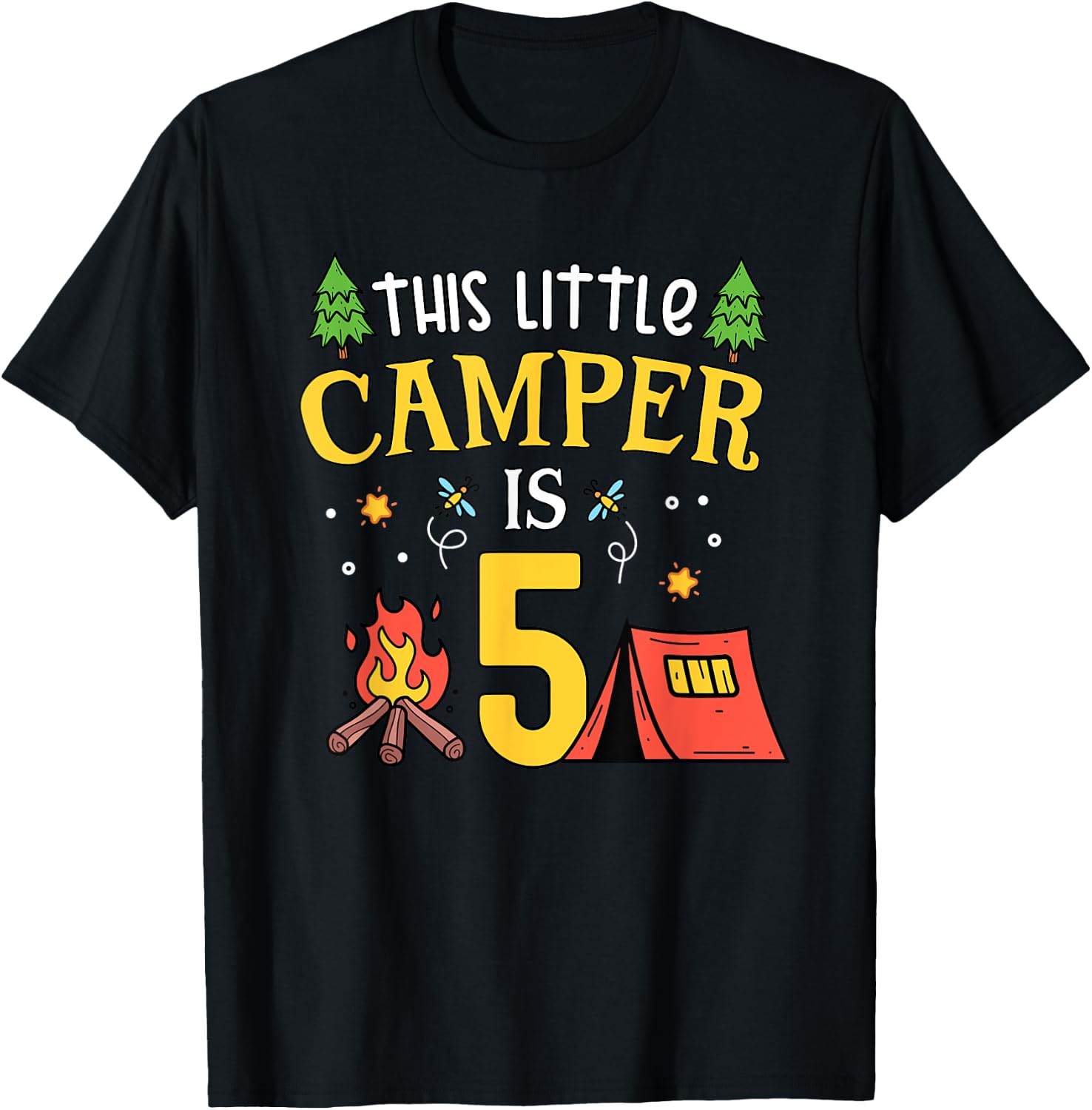 5th Birthday Little Camper Five Years Old Camping Party T-Shirt - T-Shirt | Black