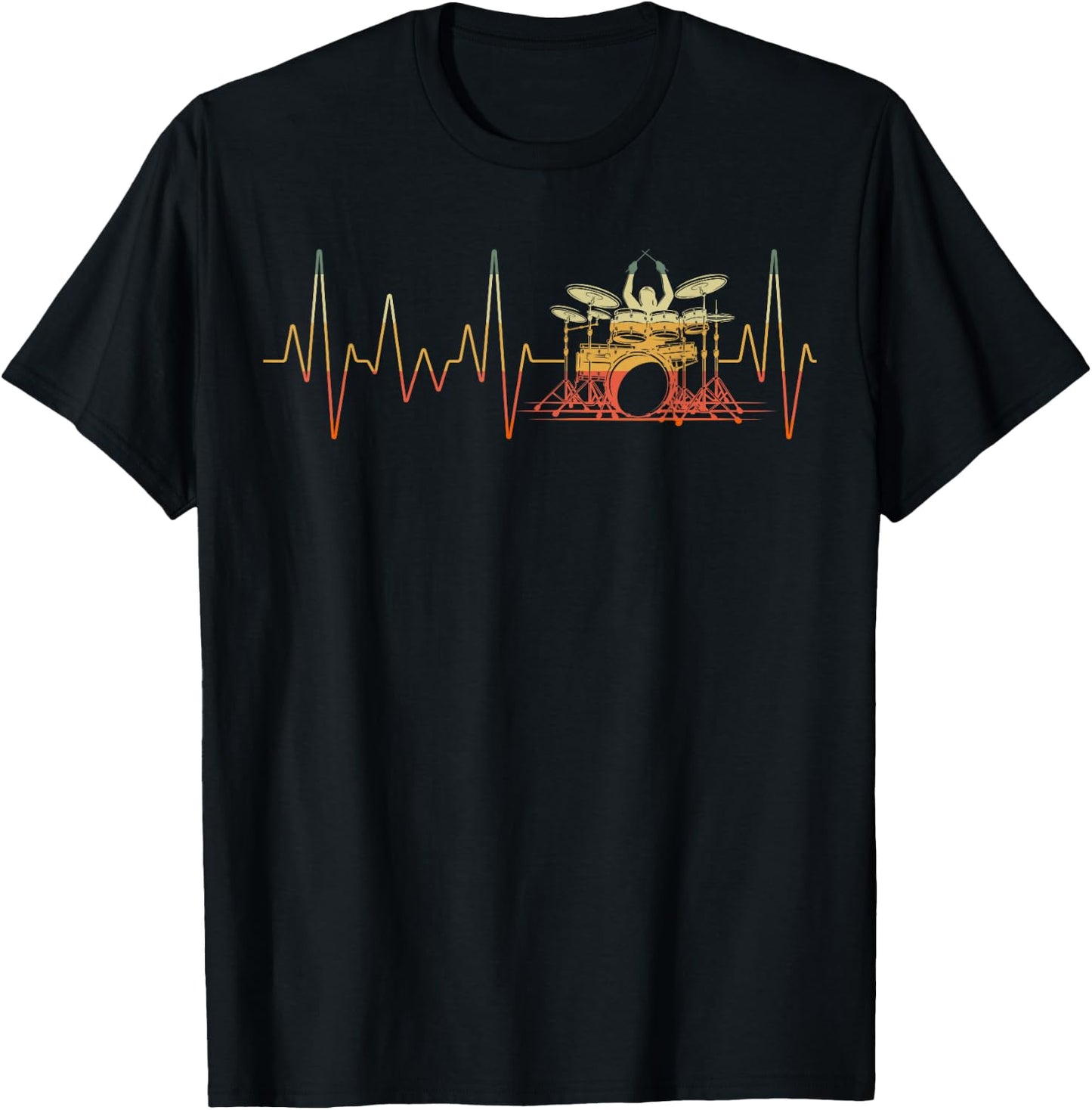 Funny Drummer Heartbeat Drum Set Musician Vintage Retro T-Shirt - T-Shirt | Black