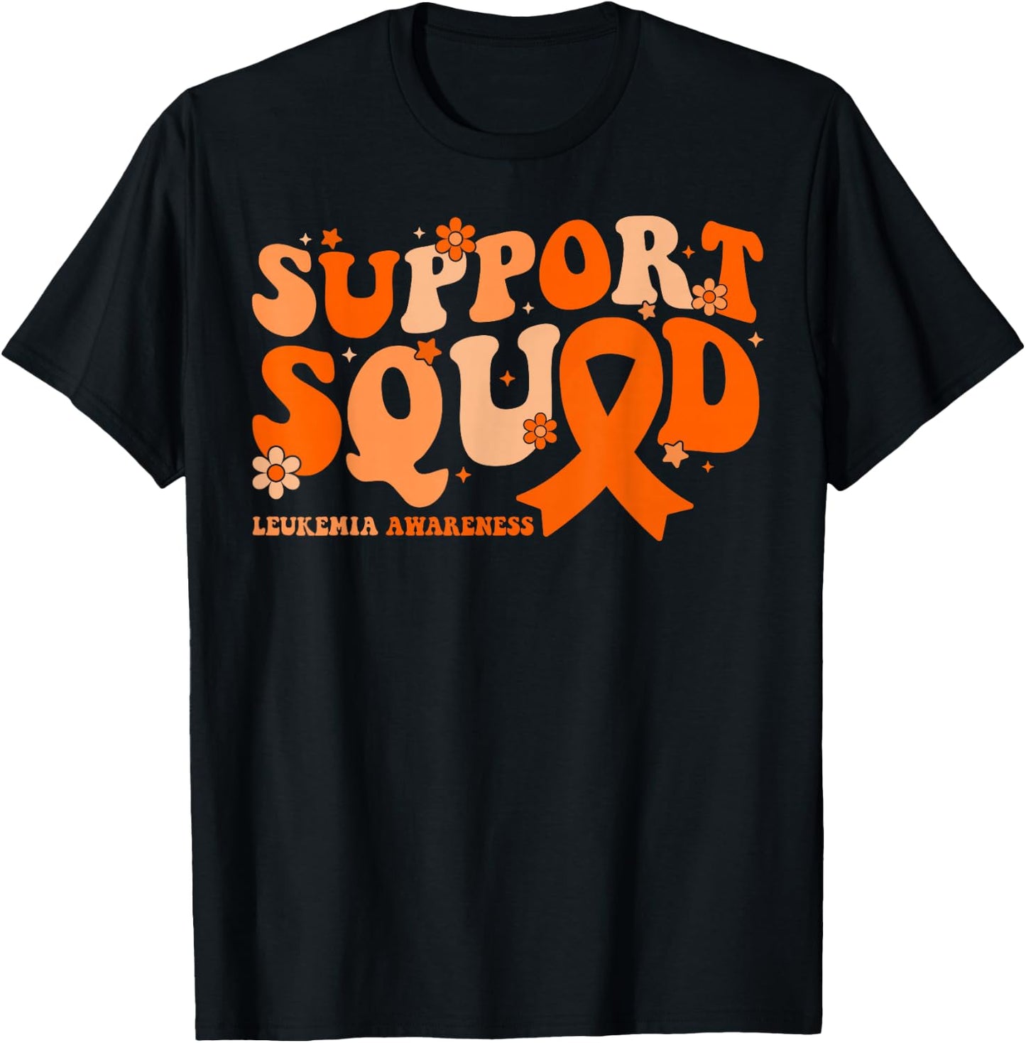 Support Squad Orange Ribbon Leukemia Blood Cancer Awareness T-Shirt - T-Shirt | Black
