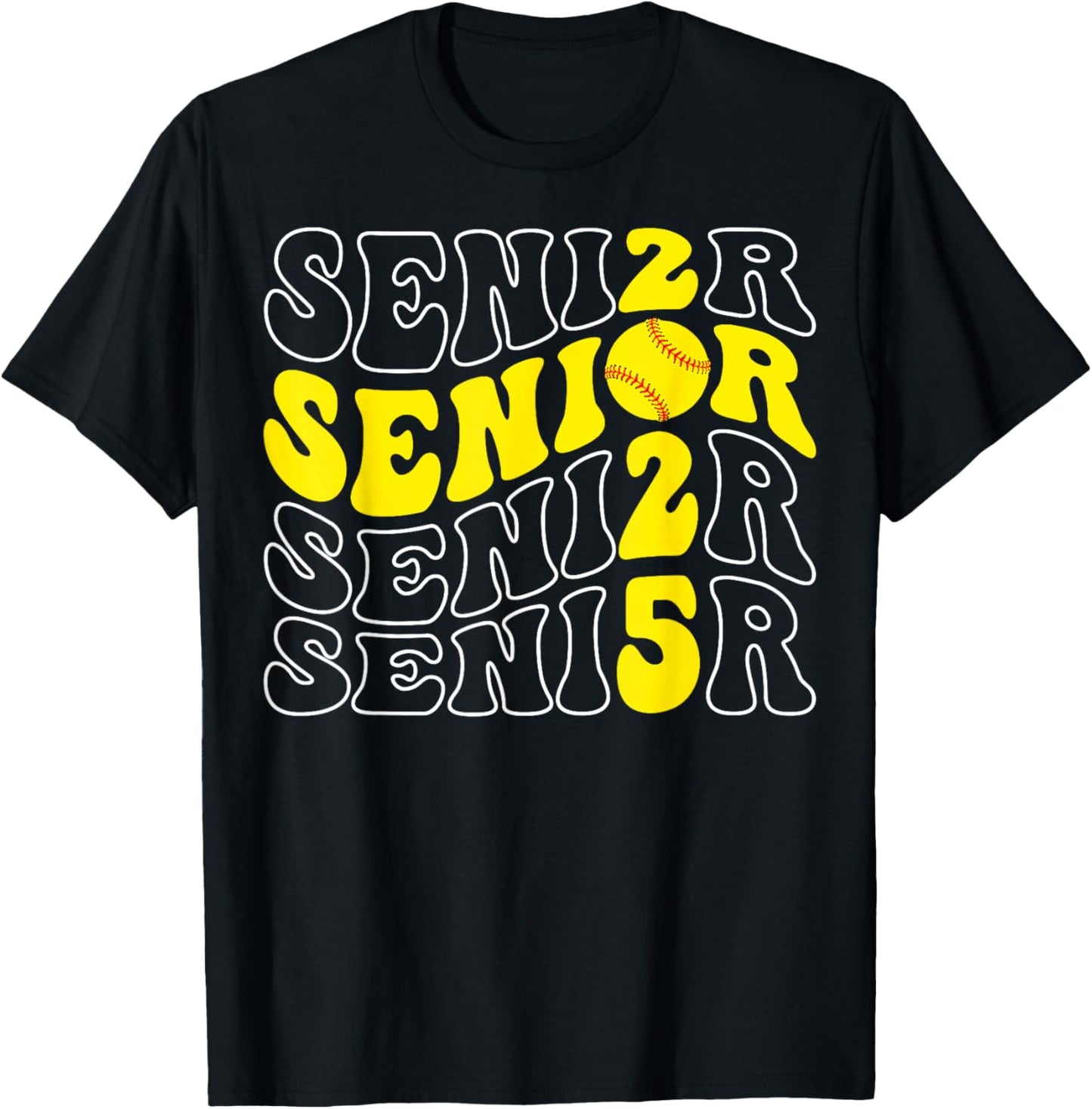 Groovy Senior 2025 Softball Class of 2025 Graduation Senior T-Shirt - T-Shirt | Black