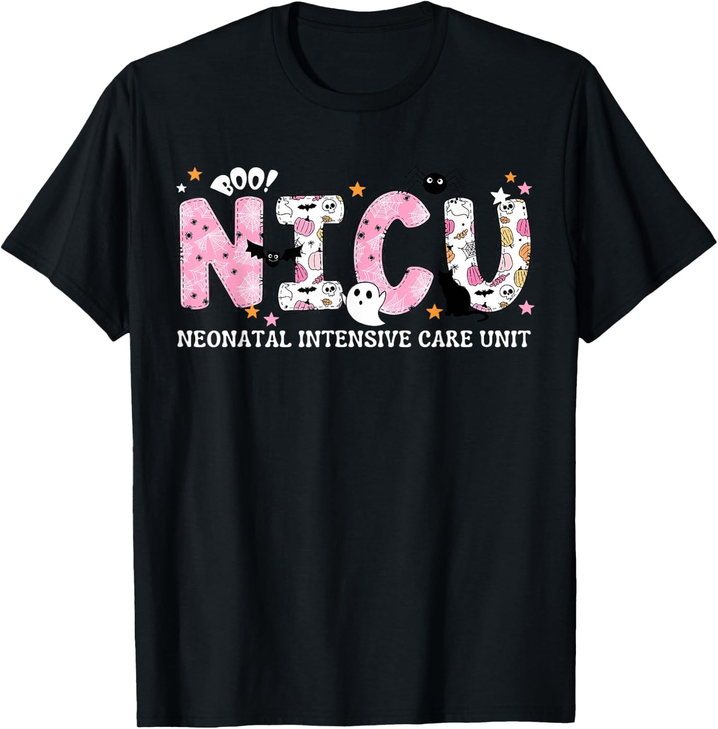 NICU Nurse Halloween Spooky Pumpkin Neonatal Intensive Care T-Shirt - T-Shirt | Black