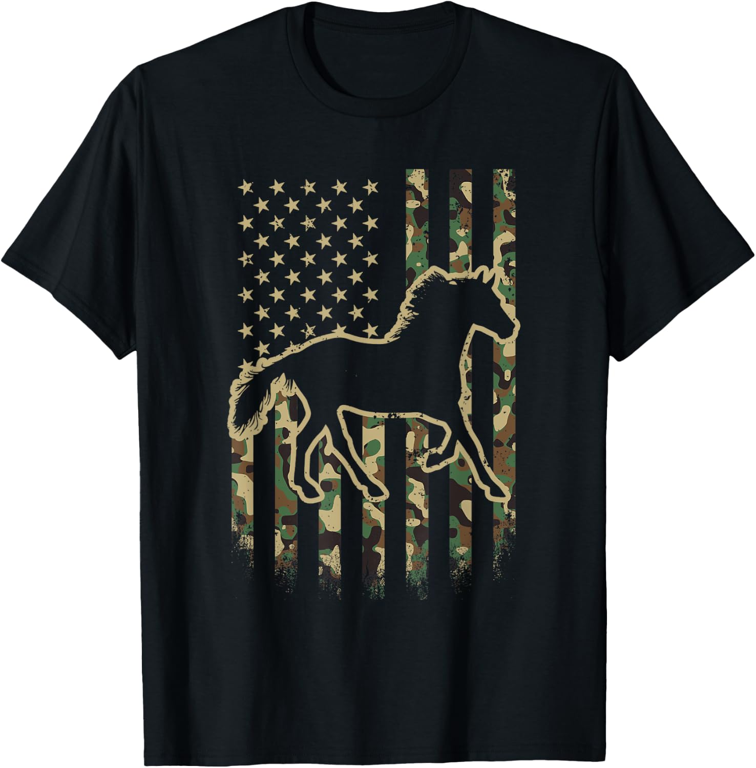 Camo American Flag Horse Camouflage 4th of July Horse T-Shirt - T-Shirt | Black