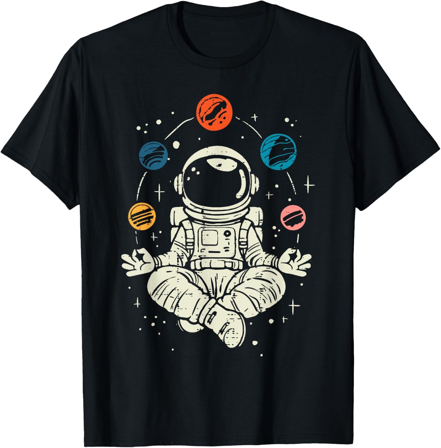 Meditating Astronaut Planets Space Yoga Lotus Kids Men Women T-Shirt - T-Shirt | Black