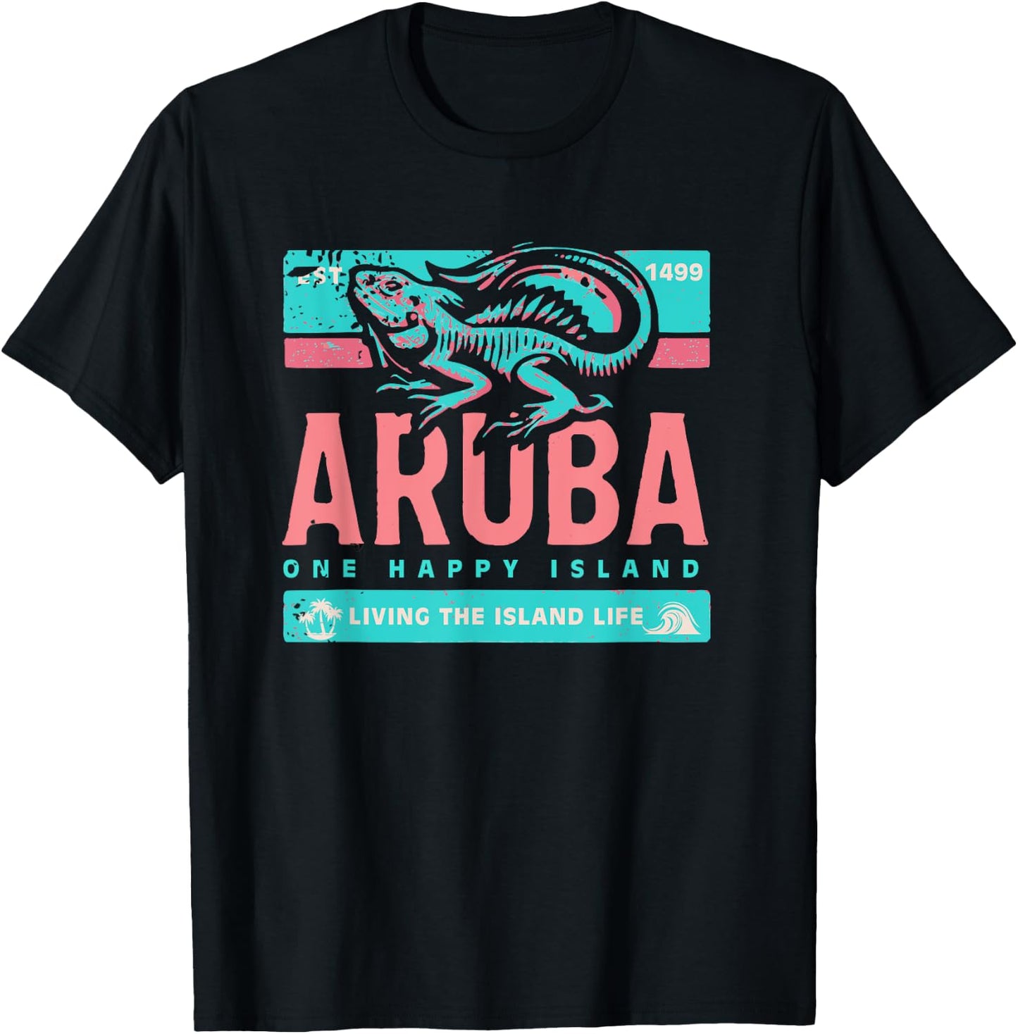 One Happy Island Aruba Shirt Iguana Chill Style Vintage T-Shirt - T-Shirt | Black