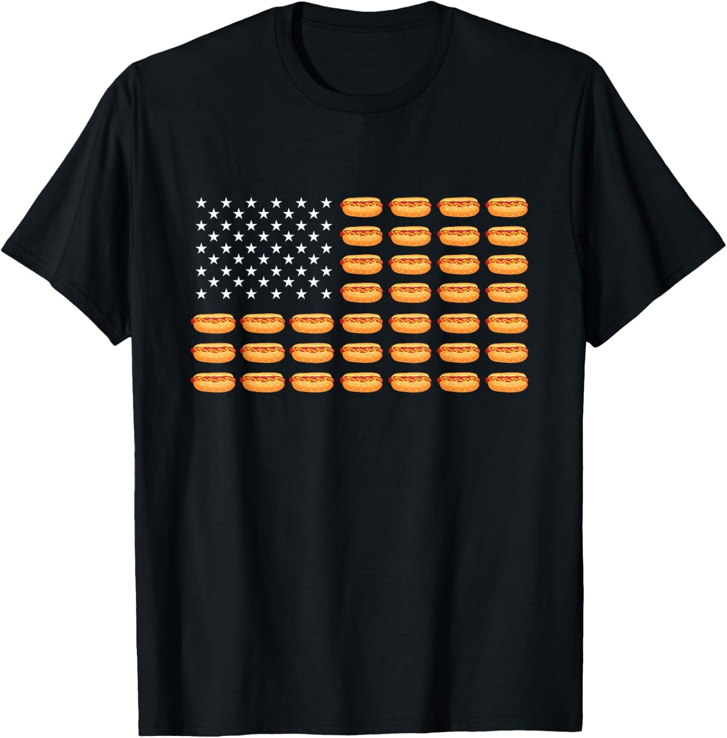 Hot Dog American Flag - Hot Dog Lover Fast Food Wiener T-Shirt - T-Shirt | Black