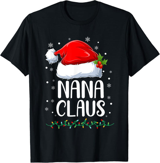 Nana Claus Christmas Lights Pajama Family Matching T-Shirt - T-Shirt | Black