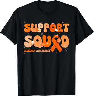 Support Squad Orange Ribbon Leukemia Blood Cancer Awareness T-Shirt - T-Shirt | Black