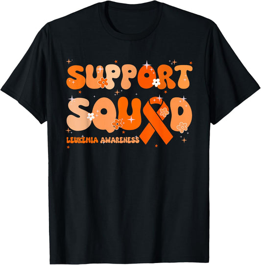 Support Squad Orange Ribbon Leukemia Blood Cancer Awareness T-Shirt - T-Shirt | Black