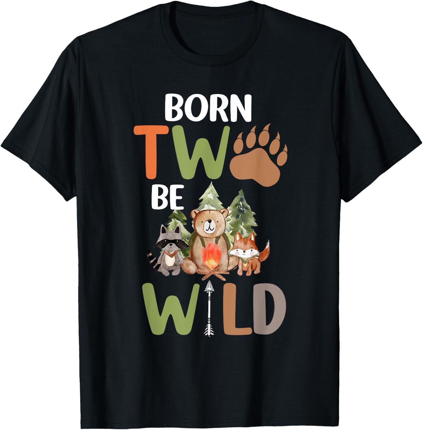 Born 2 Be Wild Birthday Decorations Boy 2nd Birthday Camping T-Shirt - T-Shirt | Black