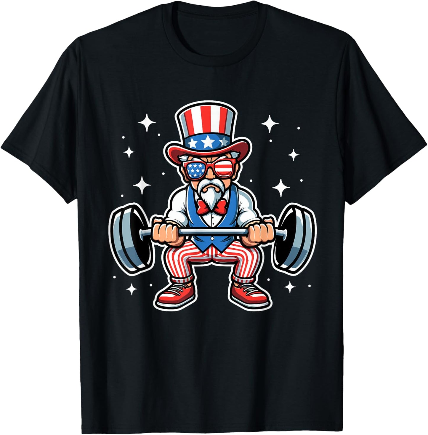 Uncle Sam Weightlifting 4th of July American Flag Workout T-Shirt - T-Shirt | Black