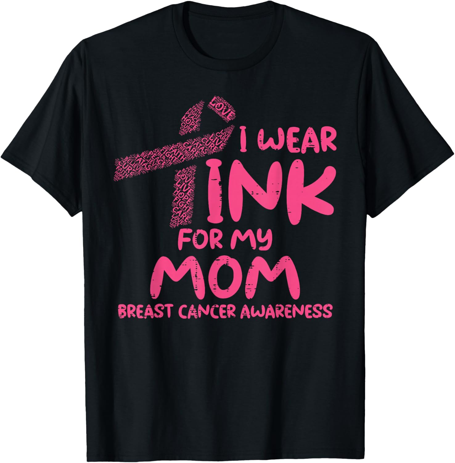 Wear Pink For My Mom Ribbon Kids Breast Cancer Awareness T-Shirt - T-Shirt | Black