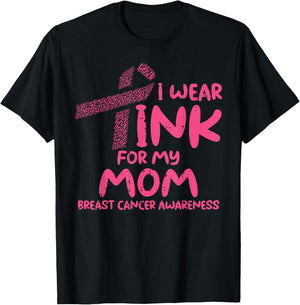 Wear Pink For My Mom Ribbon Kids Breast Cancer Awareness T-Shirt - T-Shirt | Black