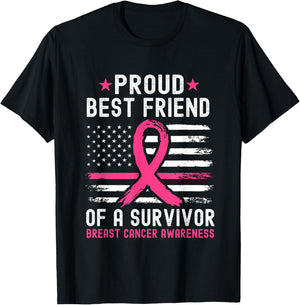 Proud Best Friend Of A Survivor Breast Cancer Awareness T-Shirt - T-Shirt | Black