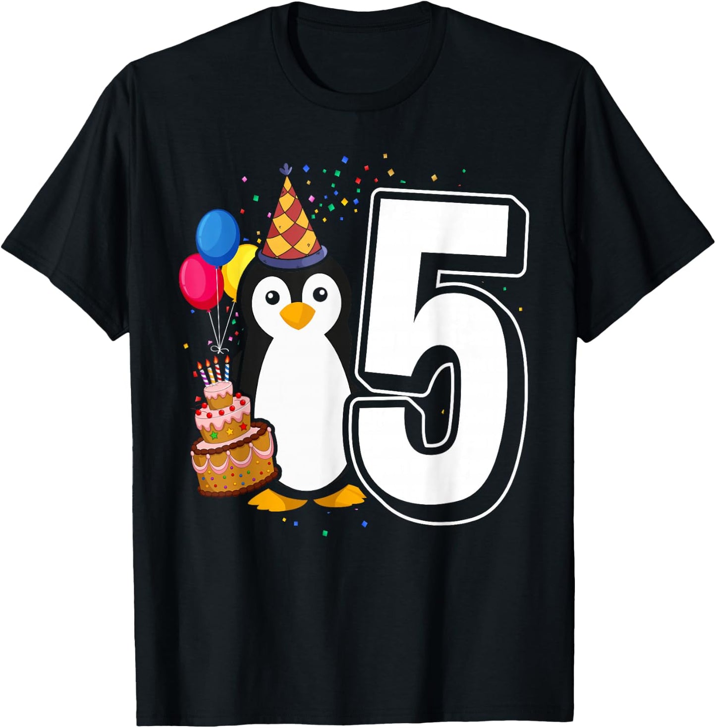 Kids Penguin Birthday 5 Penguin 5th Birthday Outfit Penguin T-Shirt - T-Shirt | Black