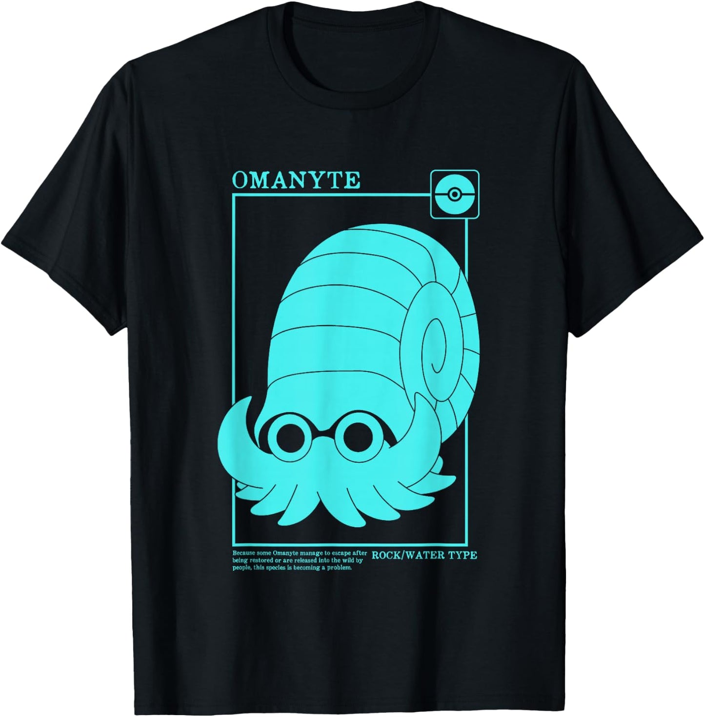 Pokémon Iconic Omanyte Description Card Big Chest Logo T-Shirt - T-Shirt | Black
