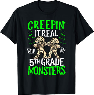 Creepin It Real With My 5th Grade Monsters Halloween Teacher T-Shirt - T-Shirt | Black