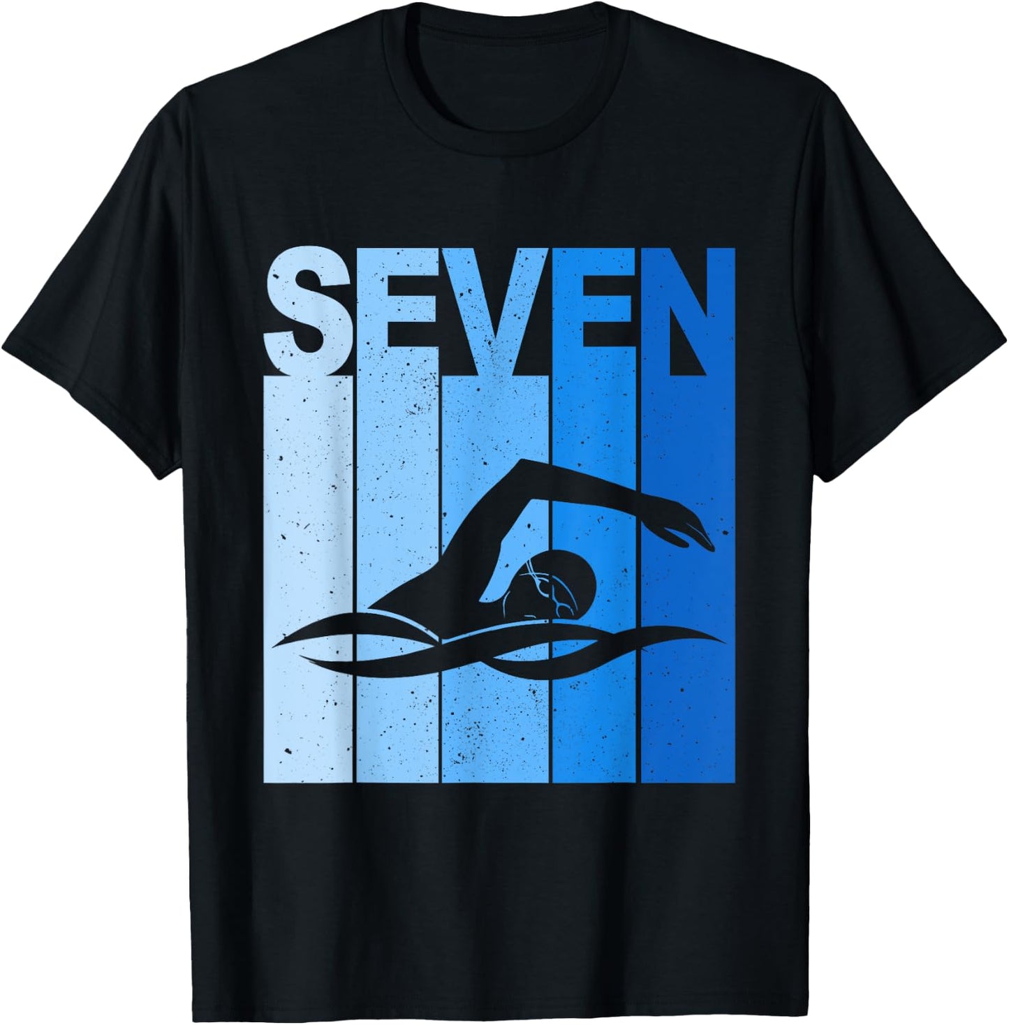 7th Birthday Swimming 7 Year Old Birthday Swimmer T-Shirt - T-Shirt | Black