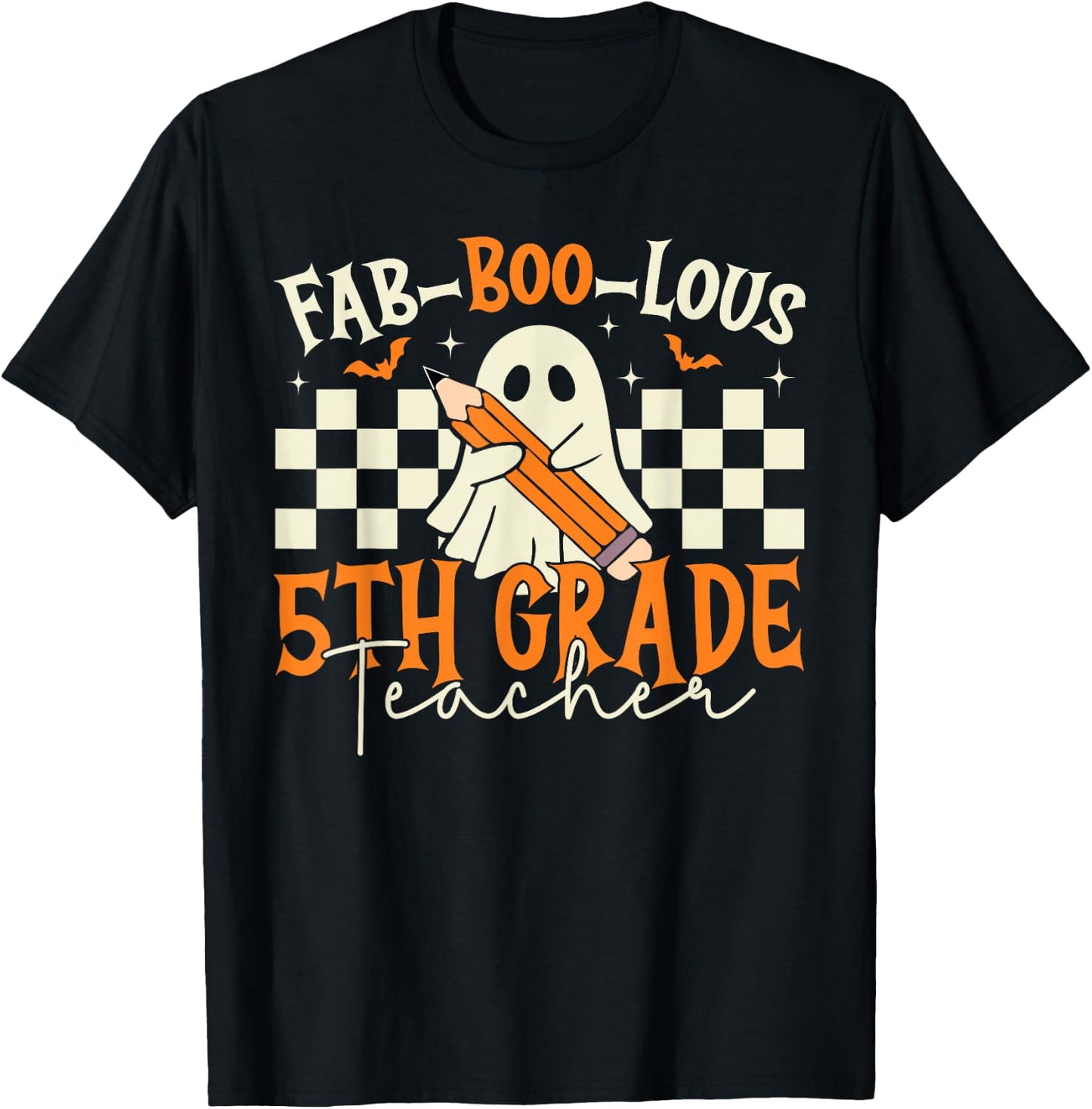 Fab Boo Lous 5th Grade Teacher Retro Ghost Spooky Halloween T-Shirt - T-Shirt | Black