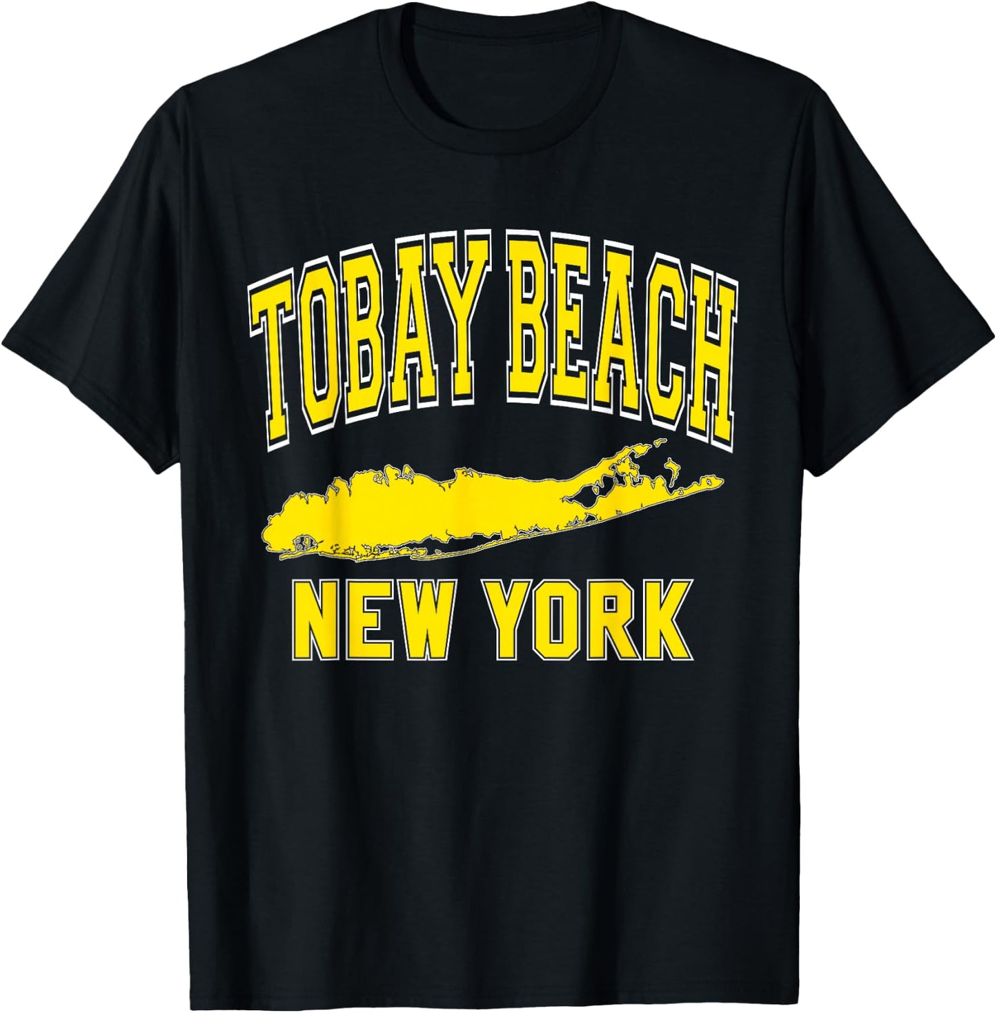 Tobay Beach New York Text Long Island Yellow Print T-Shirt - T-Shirt | Black