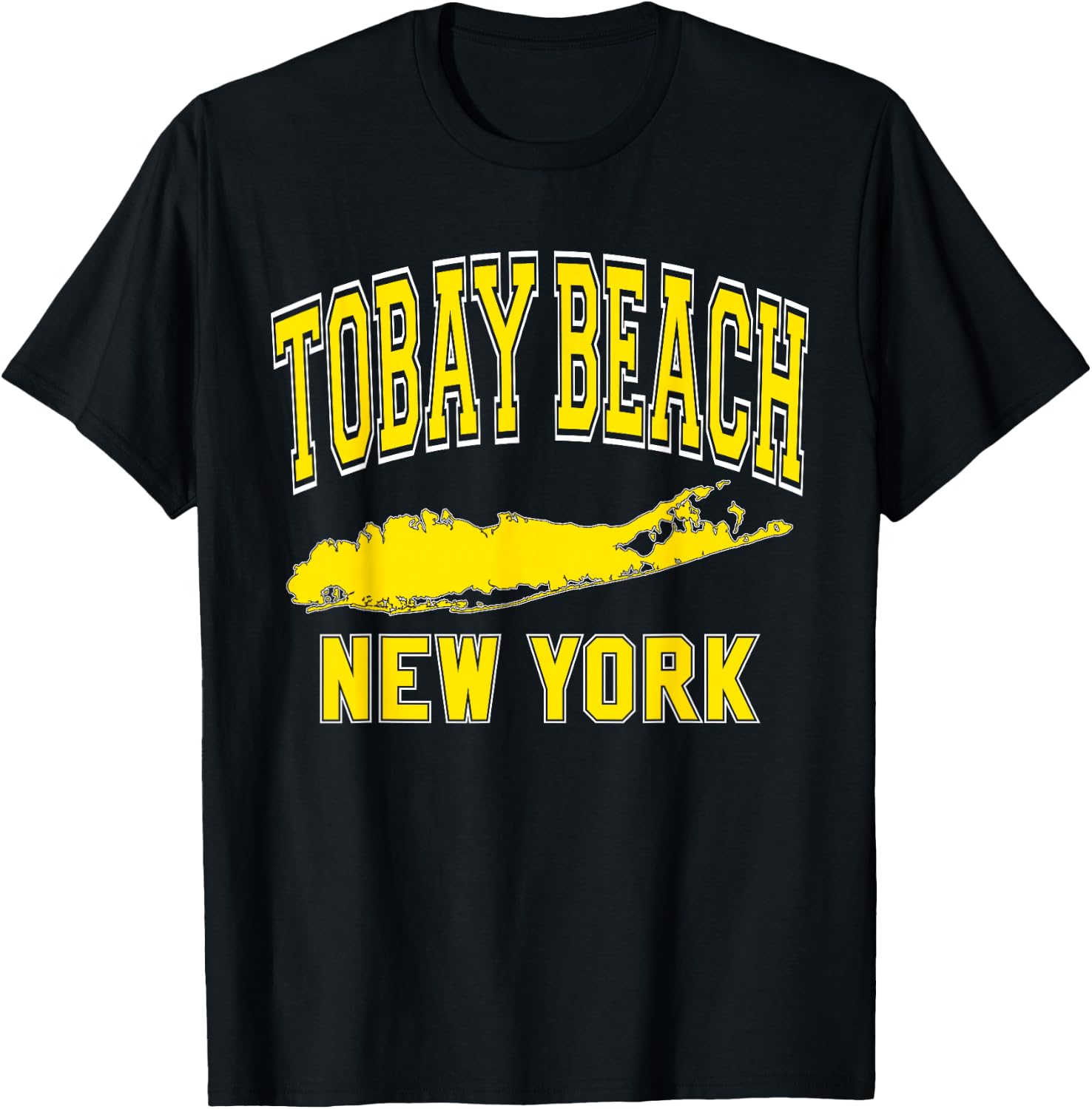 Tobay Beach New York Text Long Island Yellow Print T-Shirt - T-Shirt | Black
