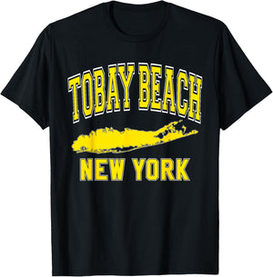 Tobay Beach New York Text Long Island Yellow Print T-Shirt - T-Shirt | Black