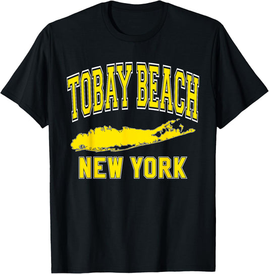 Tobay Beach New York Text Long Island Yellow Print T-Shirt - T-Shirt | Black