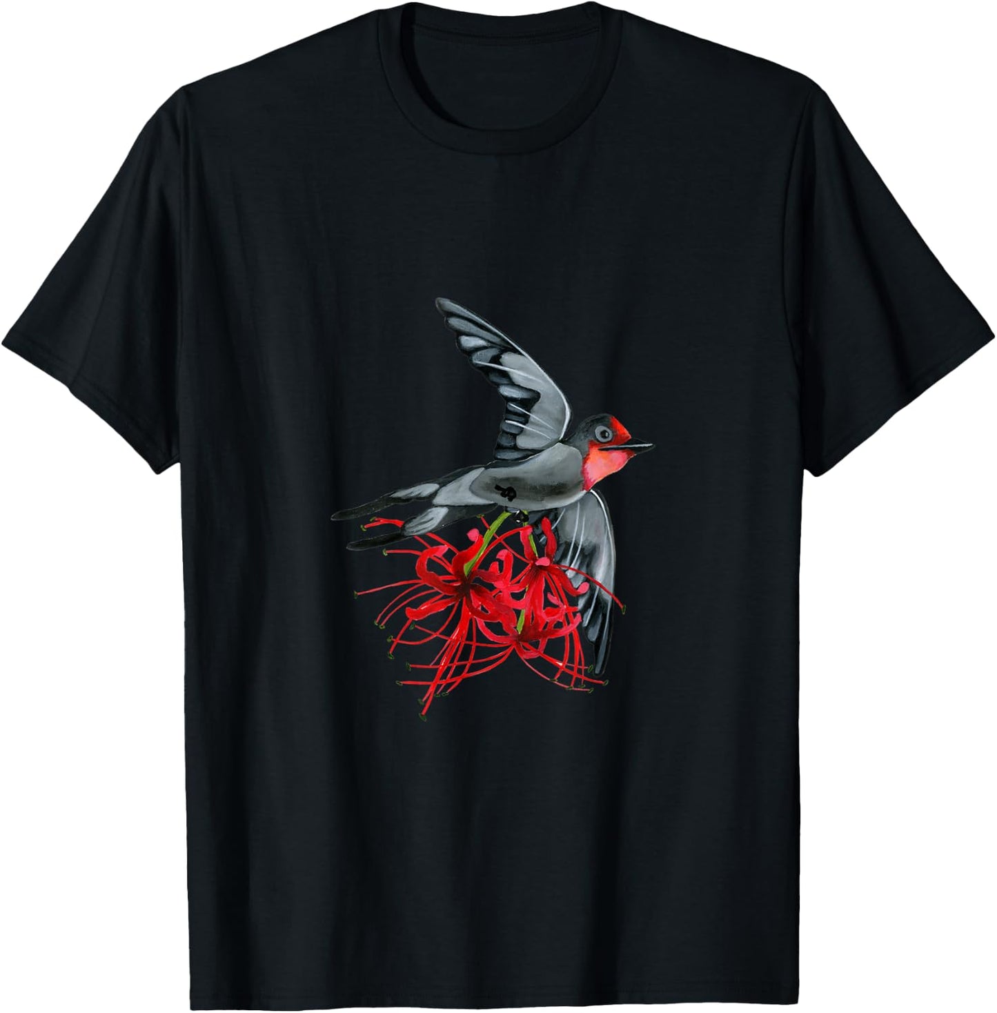 Swallowtail in flight with red spider lilies bird wings air T-Shirt - T-Shirt | Black