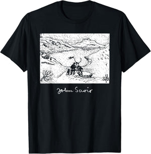 John Savio Sami Art Lapland Lapp with Reindeer at Bay Snow T-Shirt - T-Shirt | Black