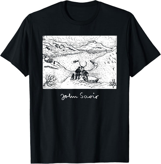 John Savio Sami Art Lapland Lapp with Reindeer at Bay Snow T-Shirt - T-Shirt | Black