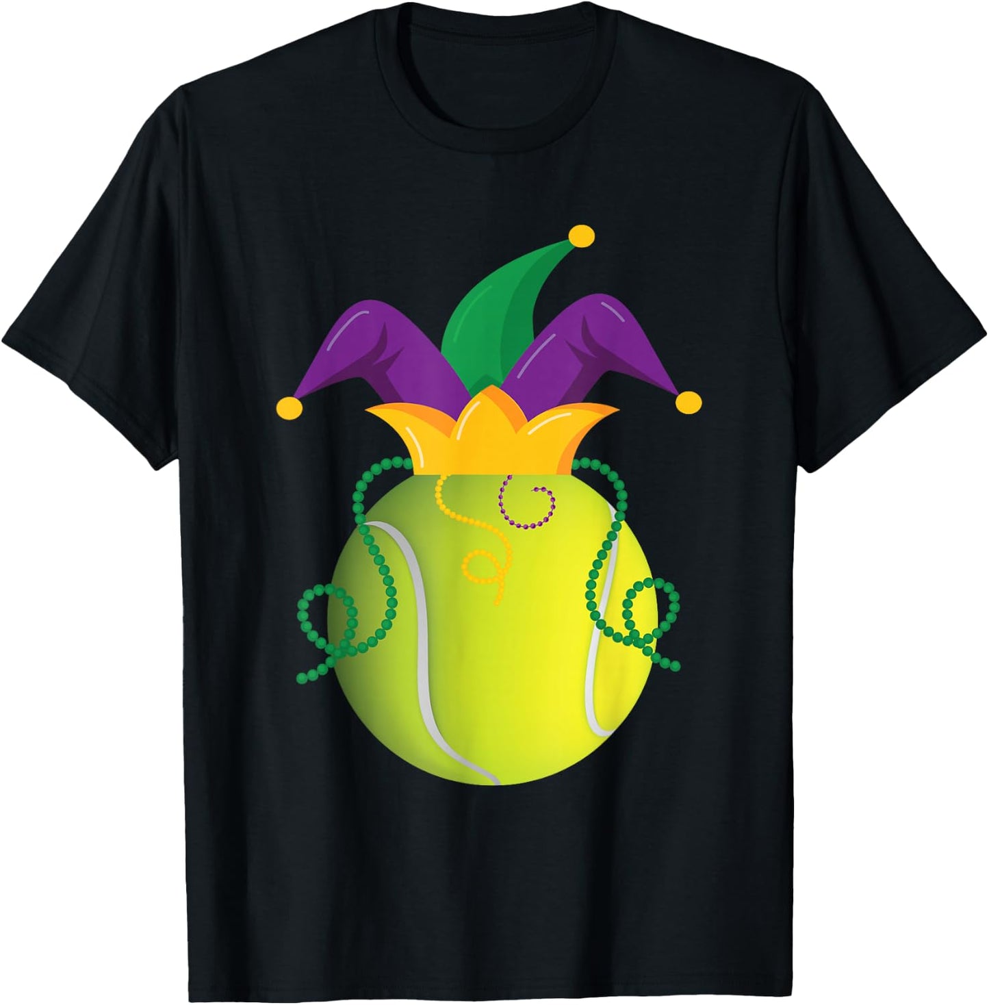 Mardi Gras Tennis Ball Jester Hat Funny Tennis Lovers T-Shirt - T-Shirt | Black