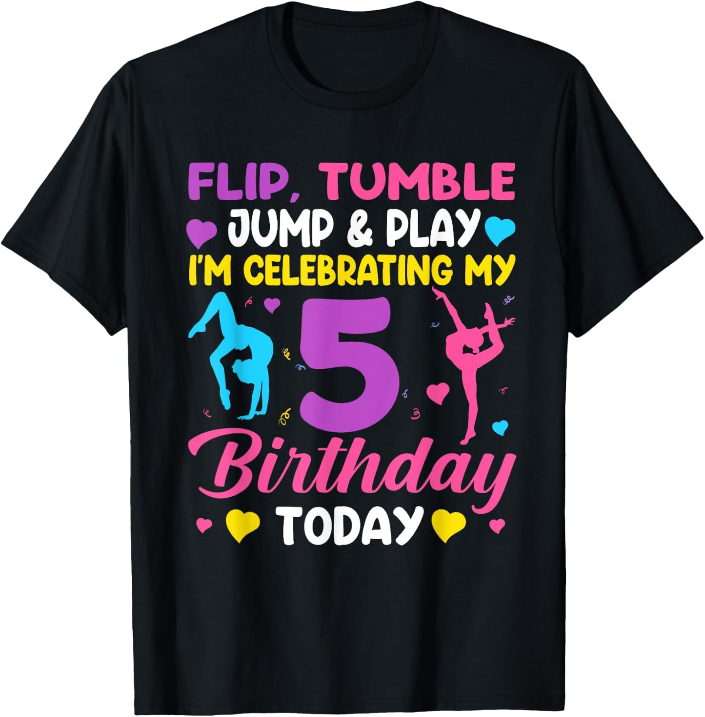 5th Birthday Gymnast Girl 5 Year Old Bday Gymnastics Party T-Shirt - T-Shirt | Black