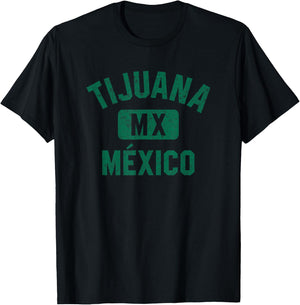 Tijuana Mexico Gym Style Distressed Green Print T-Shirt - T-Shirt | Black