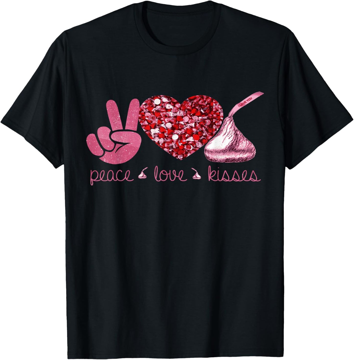 Valentines Day Peace Love Heart Chocolate Kisses T-Shirt - T-Shirt | Black
