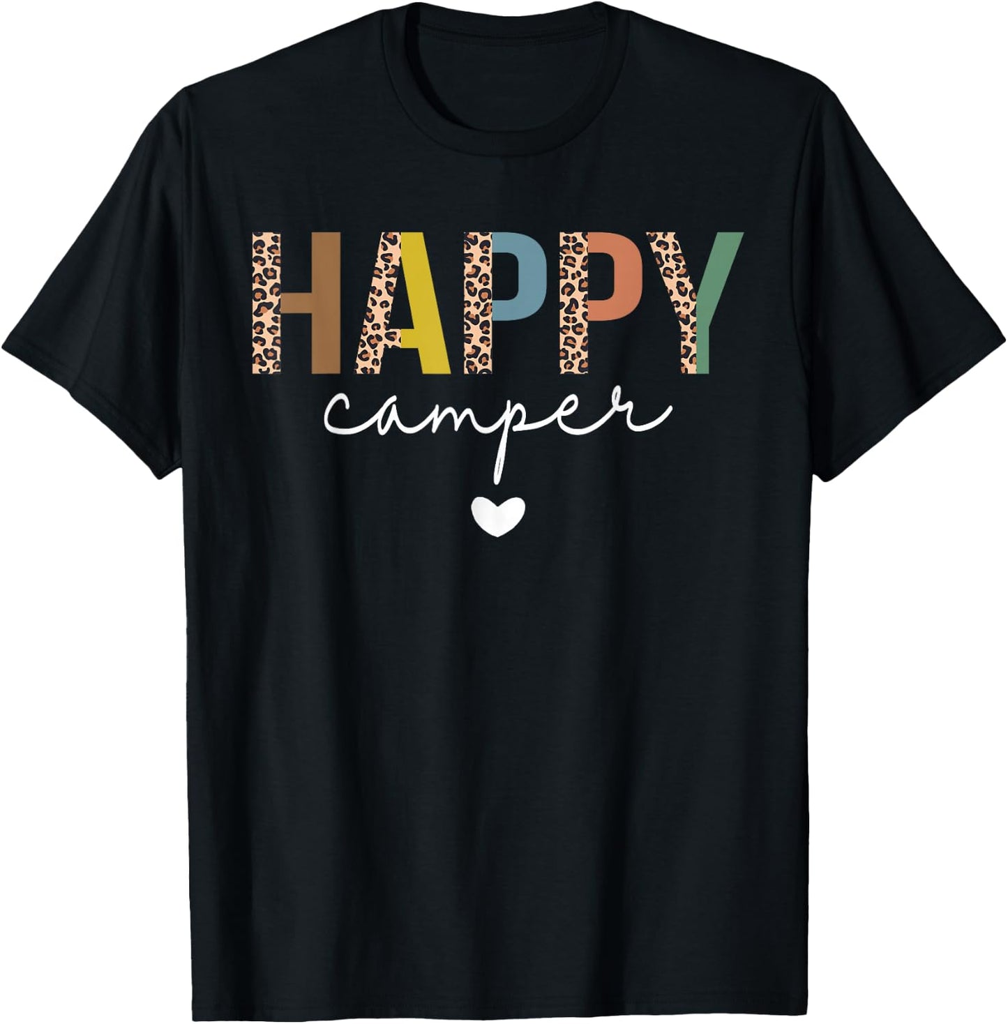 Happy Camper Retro Vintage Leopard Matching Camping Crew T-Shirt - T-Shirt | Black