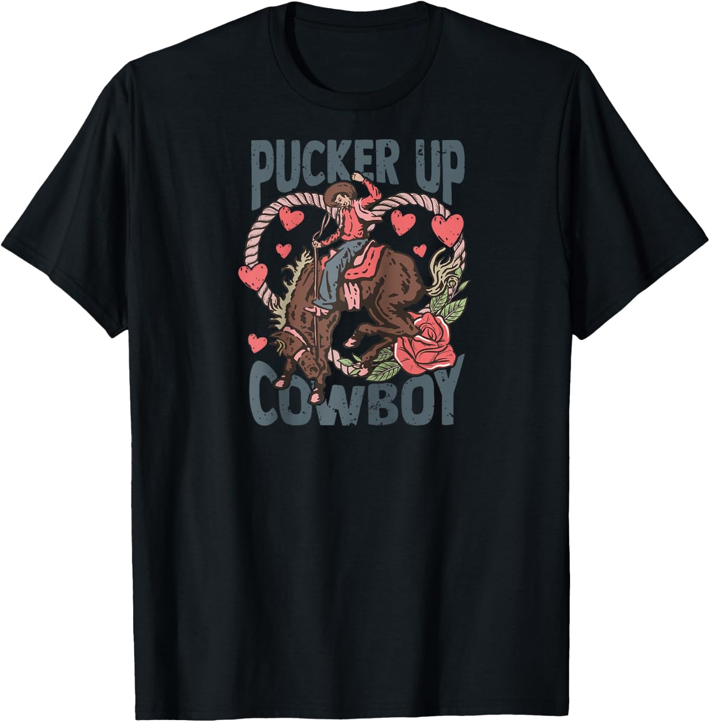 Pucker Up Cowboy Retro Groovy Howdy Valentines Cowboy Hat Raglan Baseball T-Shirt - T-Shirt | Black