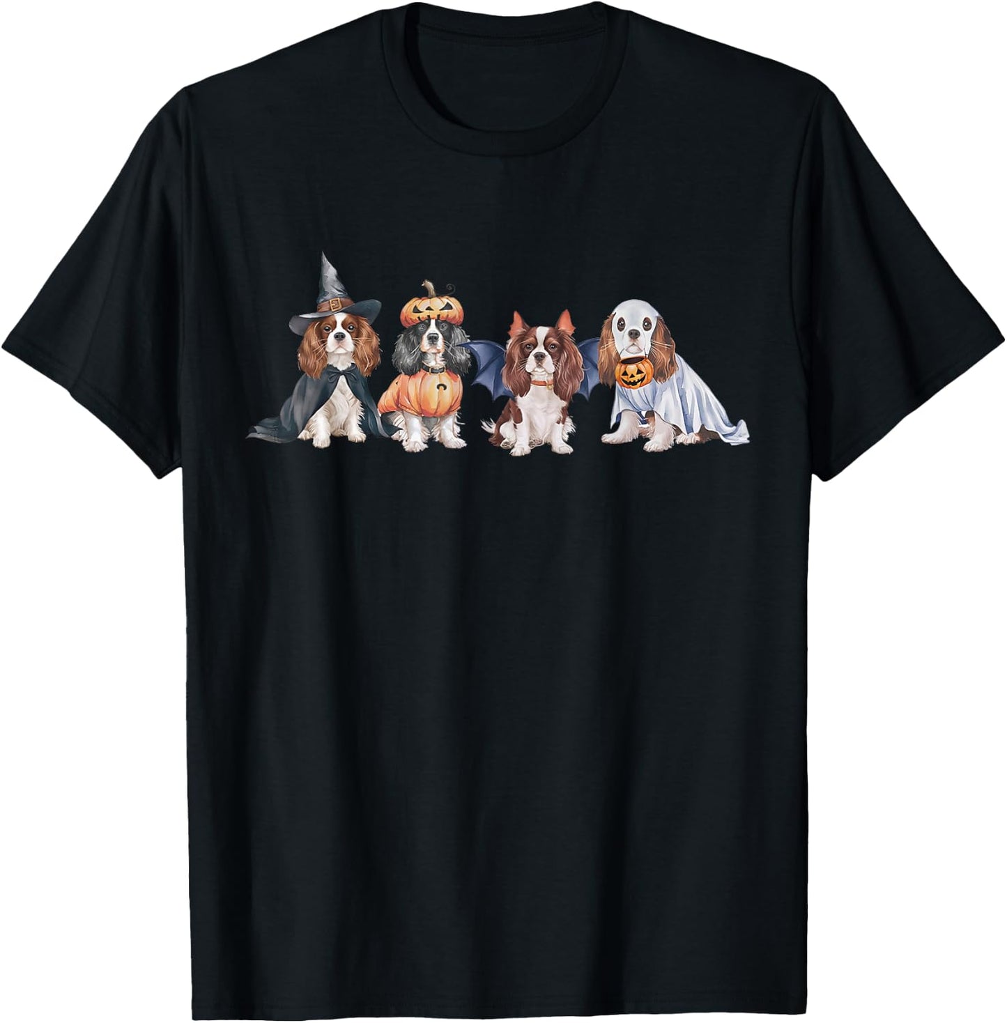 Cute Ghost Witch Cavalier king charles spaniel Halloween Dog T-Shirt - T-Shirt | Black