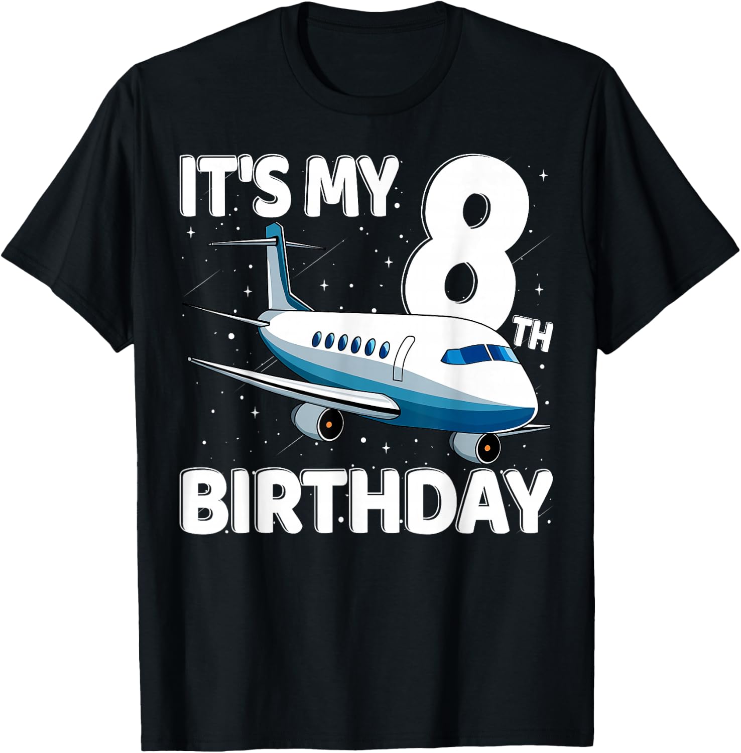 It's My 8th Birthday Airplane 8 year old Birthday Boy Girl T-Shirt - T-Shirt | Black