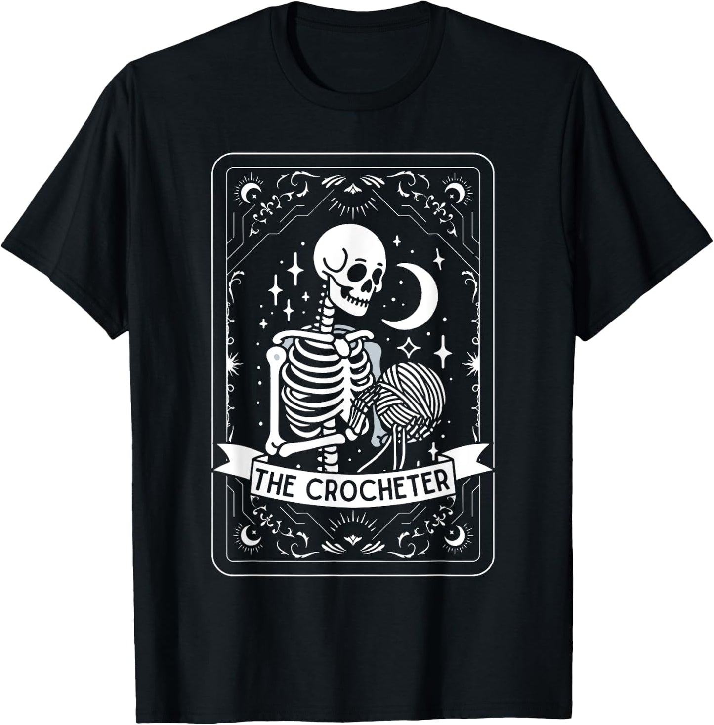 Skeleton The Crocheter Tarot Card Knitter Crochet Lover T-Shirt - T-Shirt | Black
