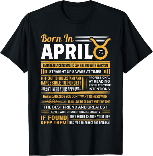 Born In April Taurus Funny Birthday Gift T-Shirt - T-Shirt | Black