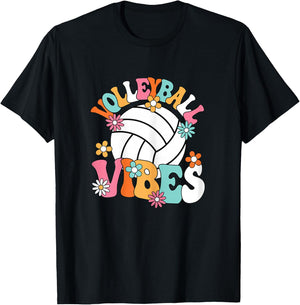 Volleyball Vibes Cute Volleyball Player Groovy Women Girls T-Shirt - T-Shirt | Black