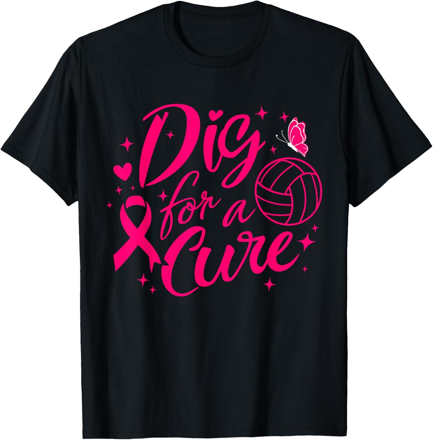 Dig For A Cure Breast Cancer Awareness Volleyball Pink T-Shirt - T-Shirt | Black