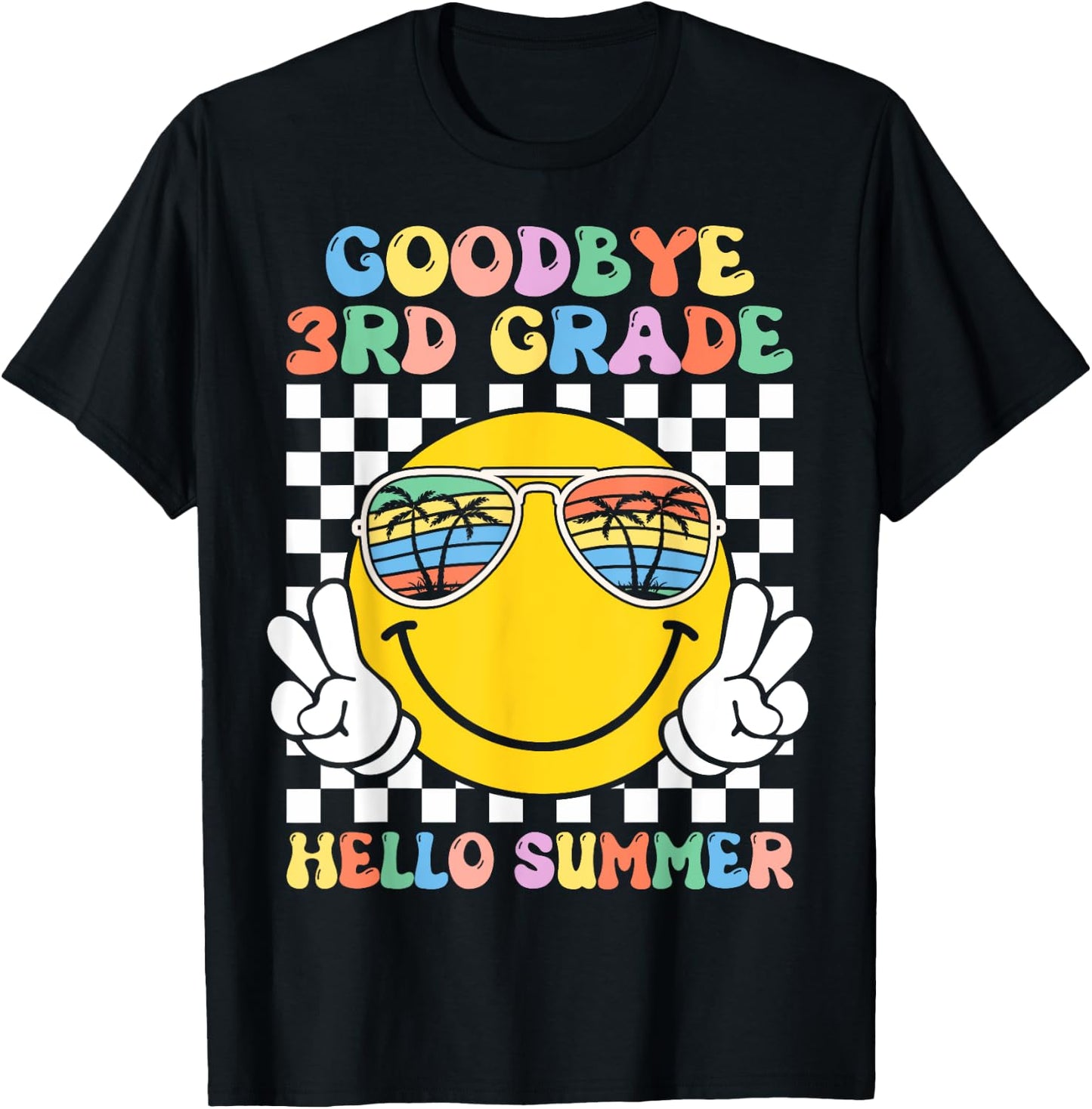 Goodbye 3rd Grade Hello Summer Groovy Third Grade Graduation Men Women Kids T-Shirt - T-Shirt | Black