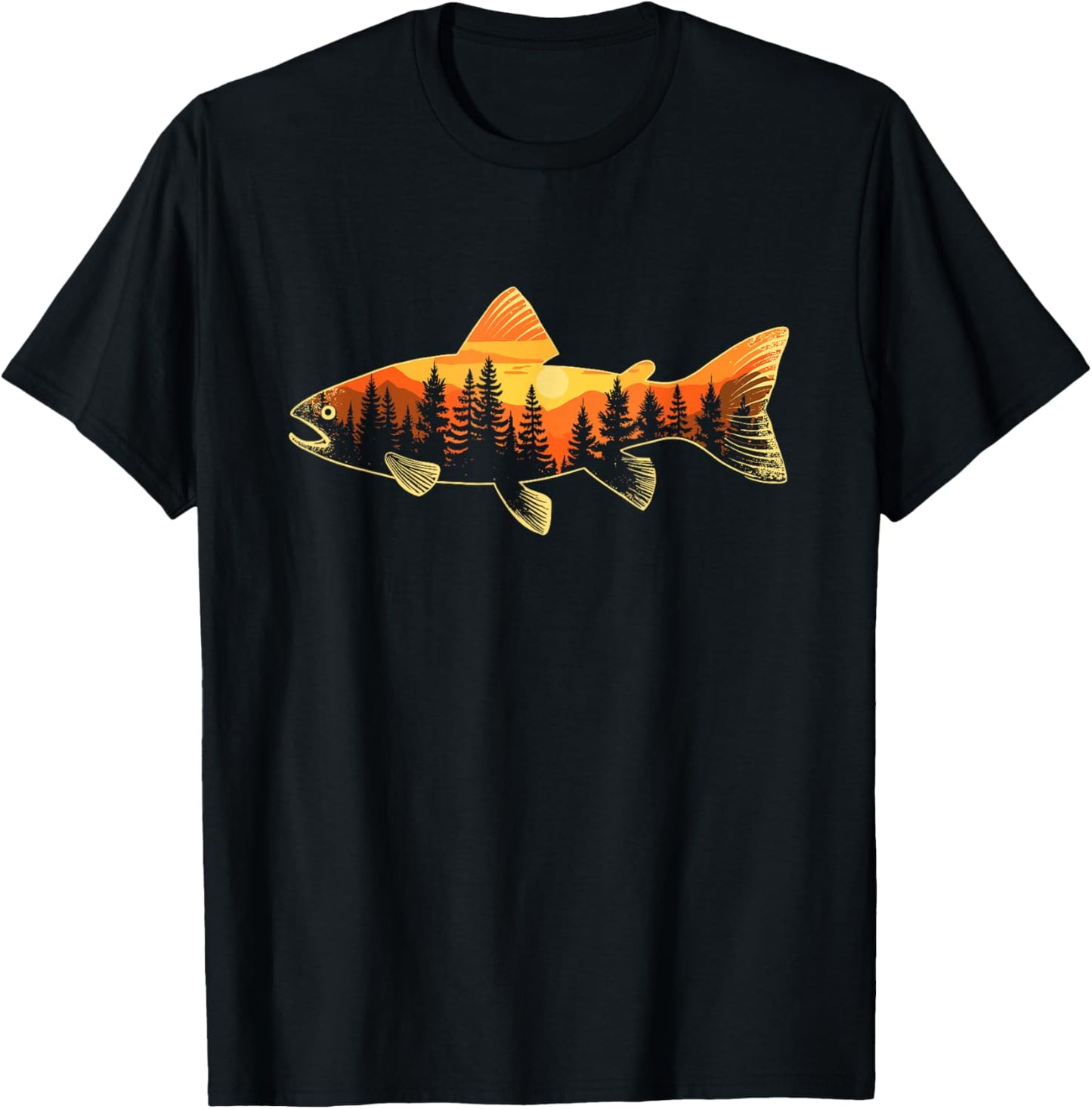 Fishing, Trout, Angler Fisherman, Nature Forest, Fly Fishing T-Shirt - T-Shirt | Black