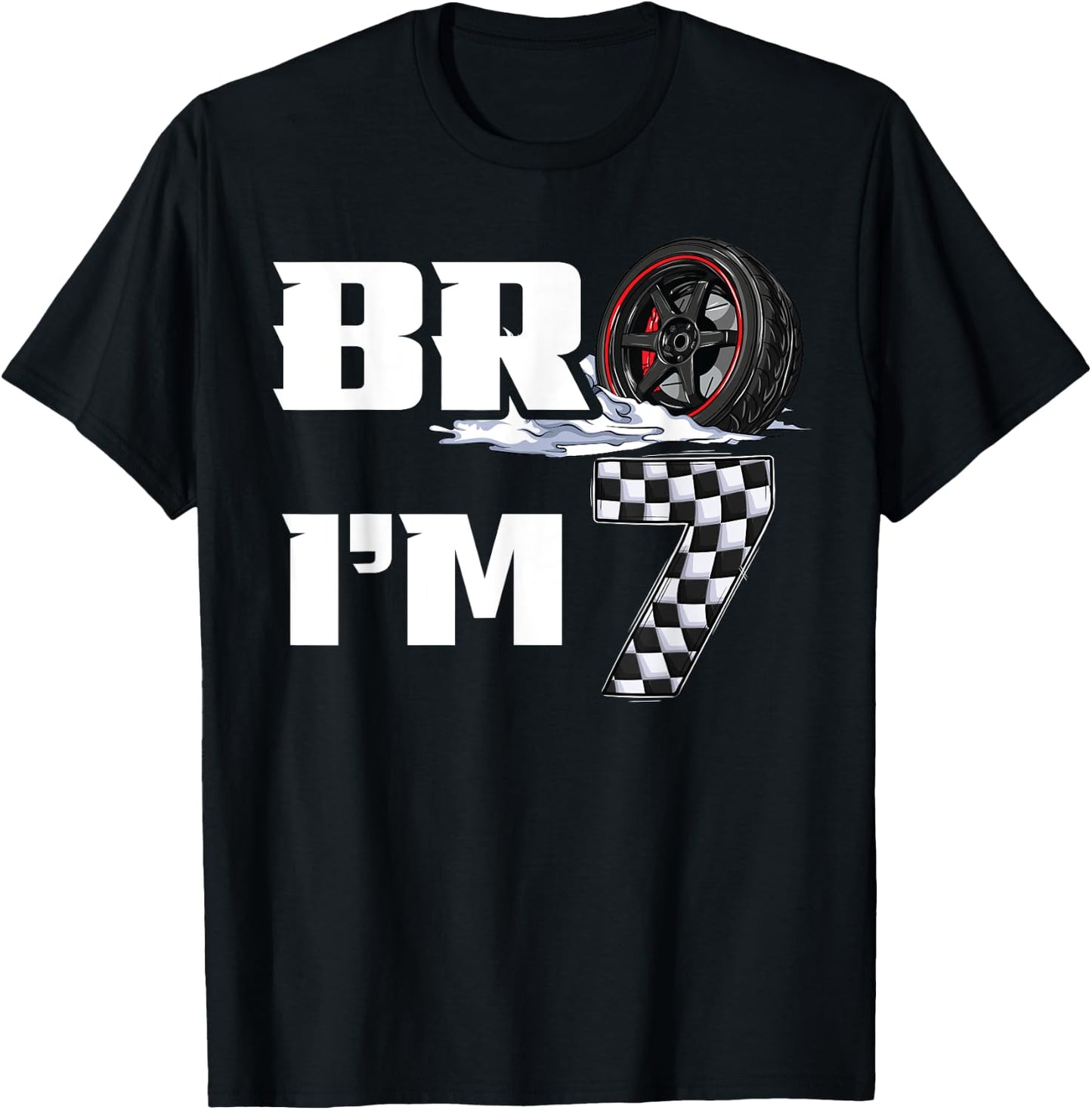 7th Birthday Boy pit crew Bro I’m 7 Year Old race car racing T-Shirt - T-Shirt | Black