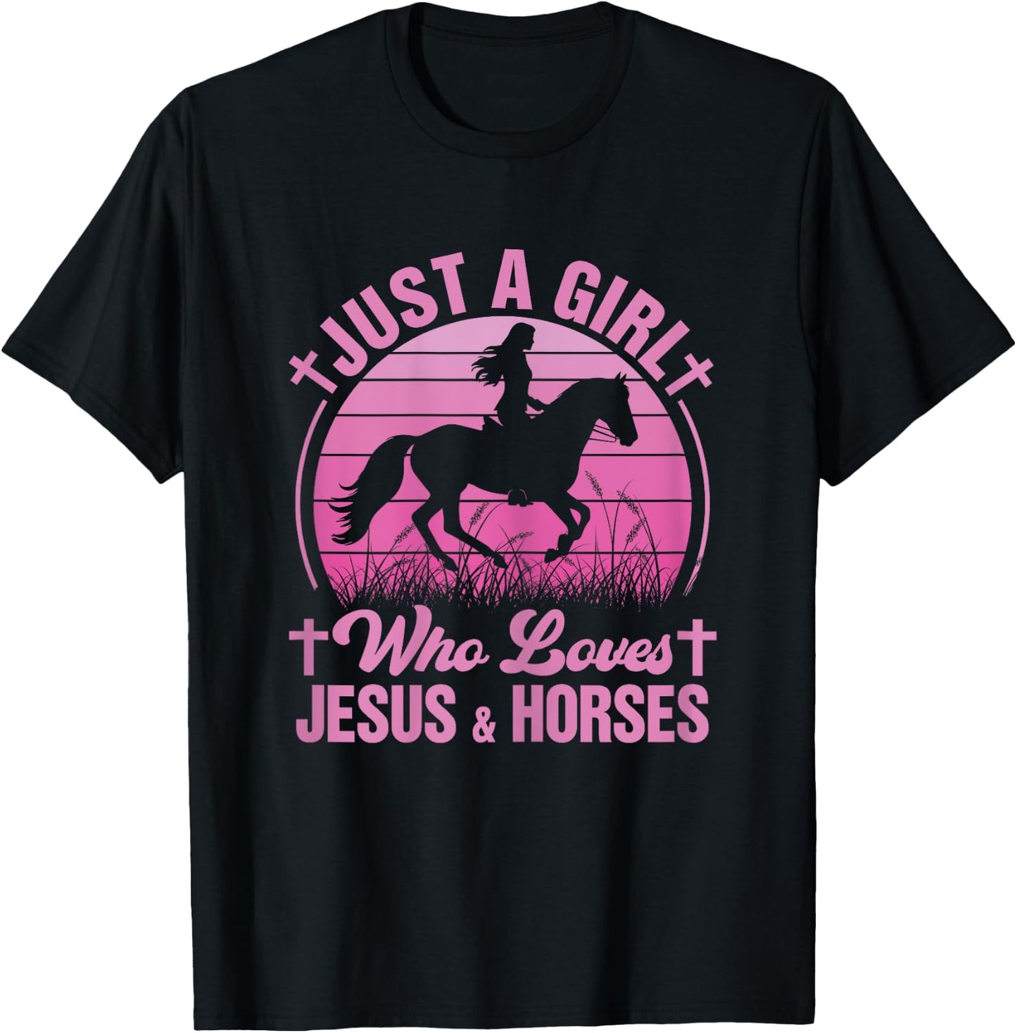 Horse-Shirt Just A Girl Who Loves Jesus & Horses Kids Girls T-Shirt - T-Shirt | Black
