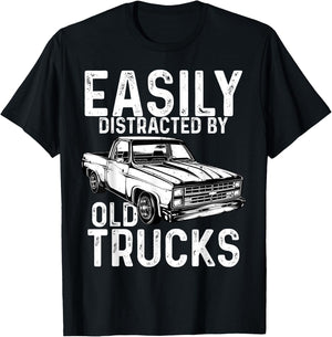 Square Body Easily Distracted By Old Trucks Squarebody T-Shirt - T-Shirt | Black