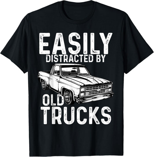Square Body Easily Distracted By Old Trucks Squarebody T-Shirt - T-Shirt | Black
