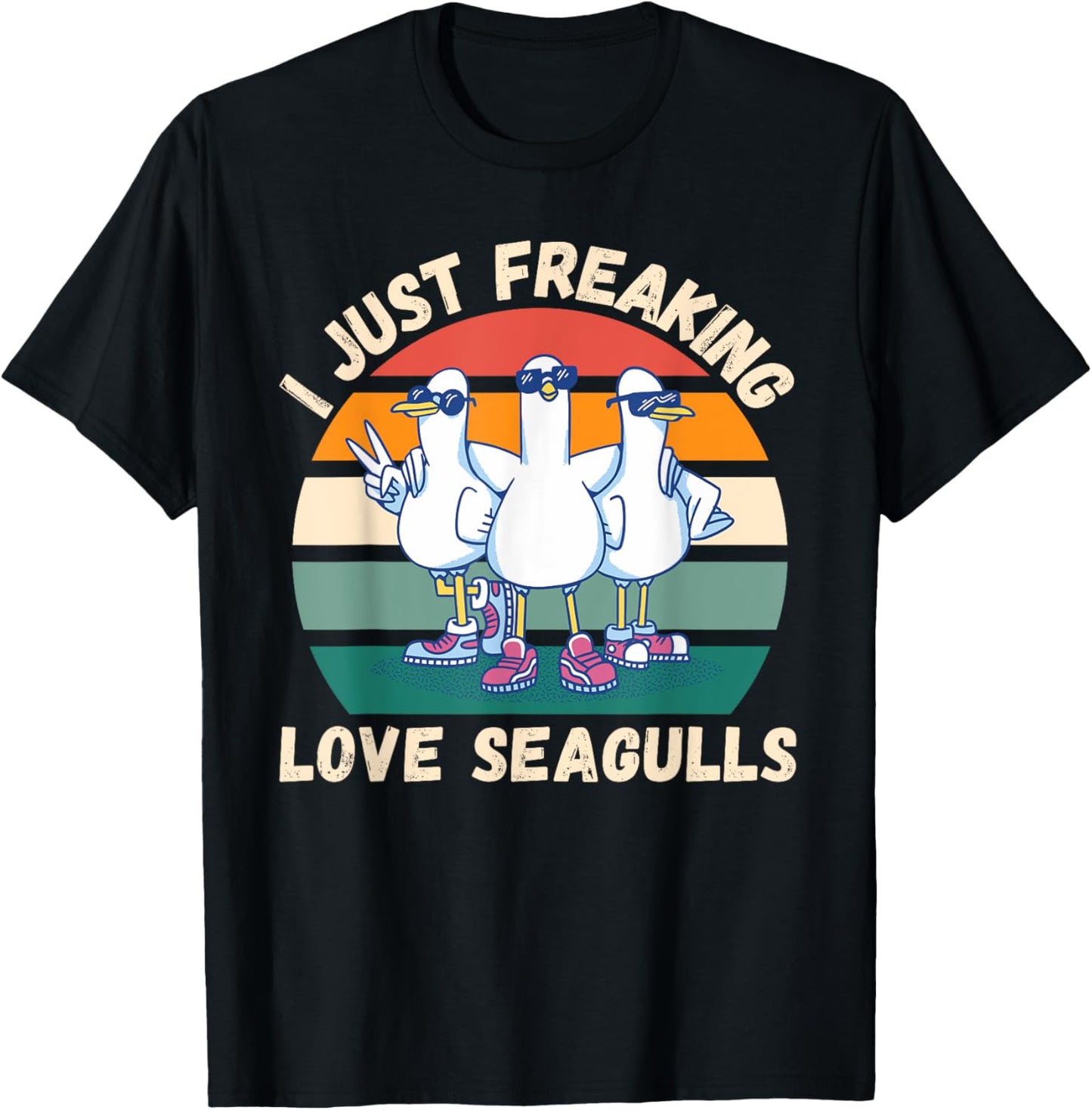 Retro Seagulls I Just Freaking Love Seagulls Bird Lover T-Shirt - T-Shirt | Black