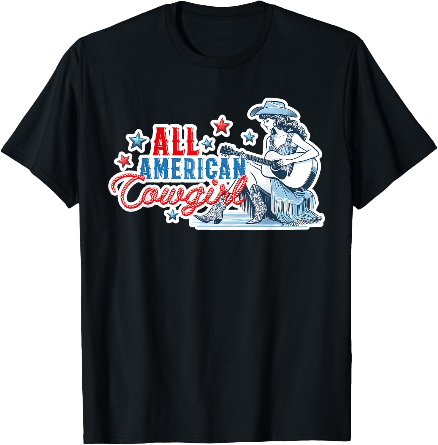 All American Cowgirl Women's Western Patriotic Rodeo Cowgirl T-Shirt - T-Shirt | Black