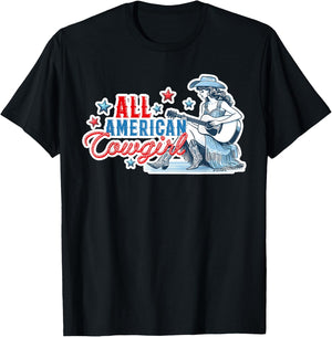 All American Cowgirl Women's Western Patriotic Rodeo Cowgirl T-Shirt - T-Shirt | Black